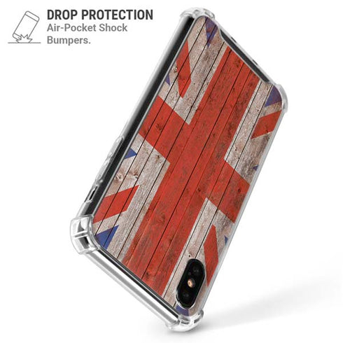 United Kingdom Flag Dark Wood iPhone XS Max Clear Case